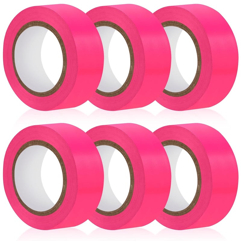 Rindion 6 Rolls Pink Flagging Tape, 0.7in X 98.4ft(Total 590.4ft) Non-Adhesive Neon Marking Tape, Plastic Survey Ribbon Rolls for Location Marking, Cable Bundling, Tree Labeling, Hunting, Construction Sites - Image 1